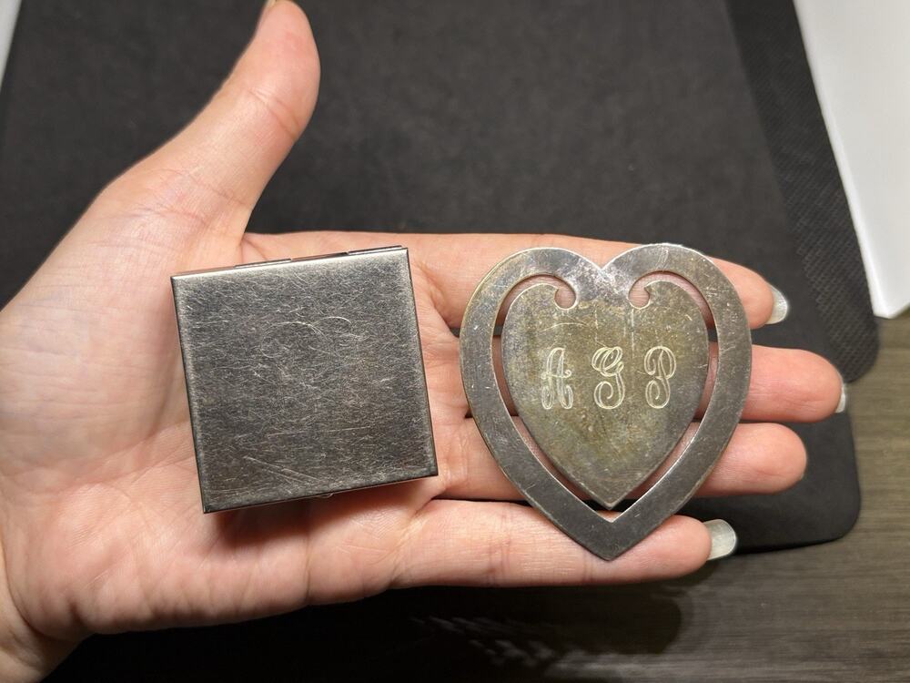 Reed & Barton Vintage Silver Plated Heart Shaped Book Mark Clip & Trinket Box